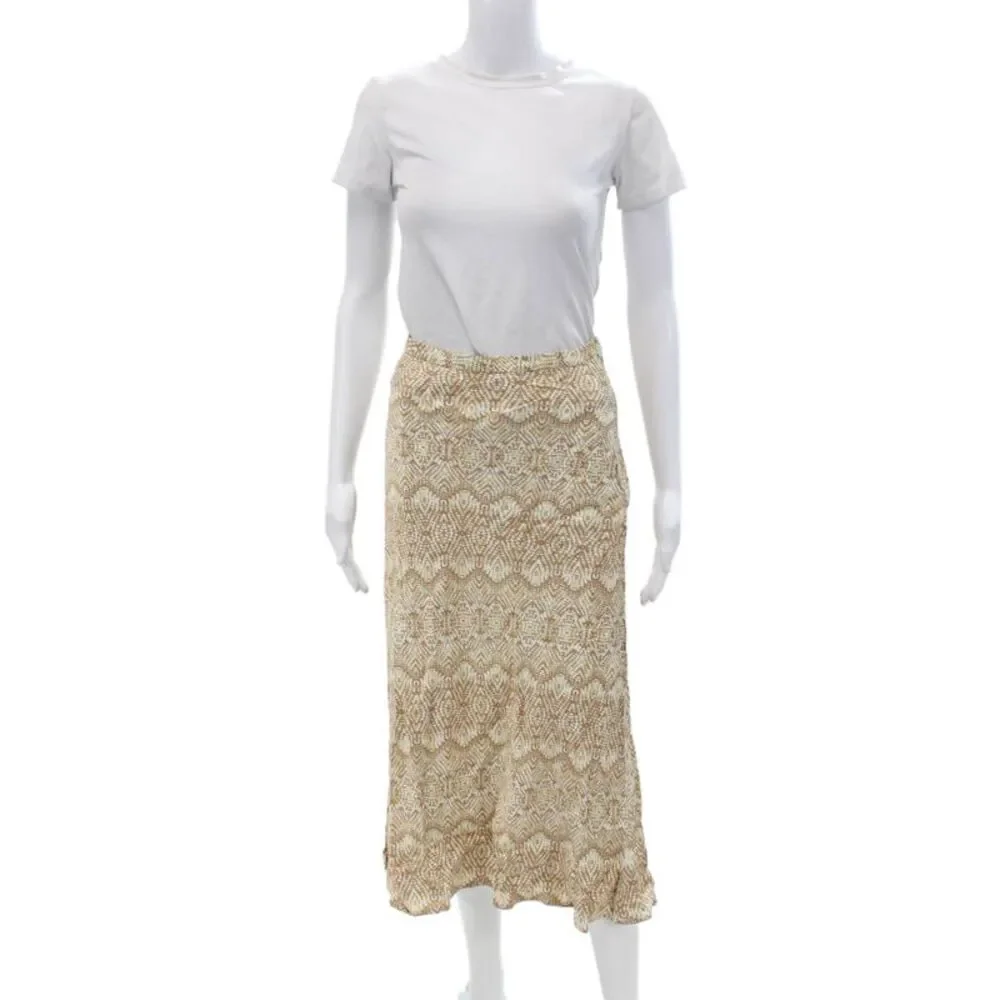 J. Mclaughlin Womens Satin Animal Printed Zip Mid Length Maxi Skirt Nude Size 12